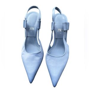 Zara periwinkle satin sling back heels